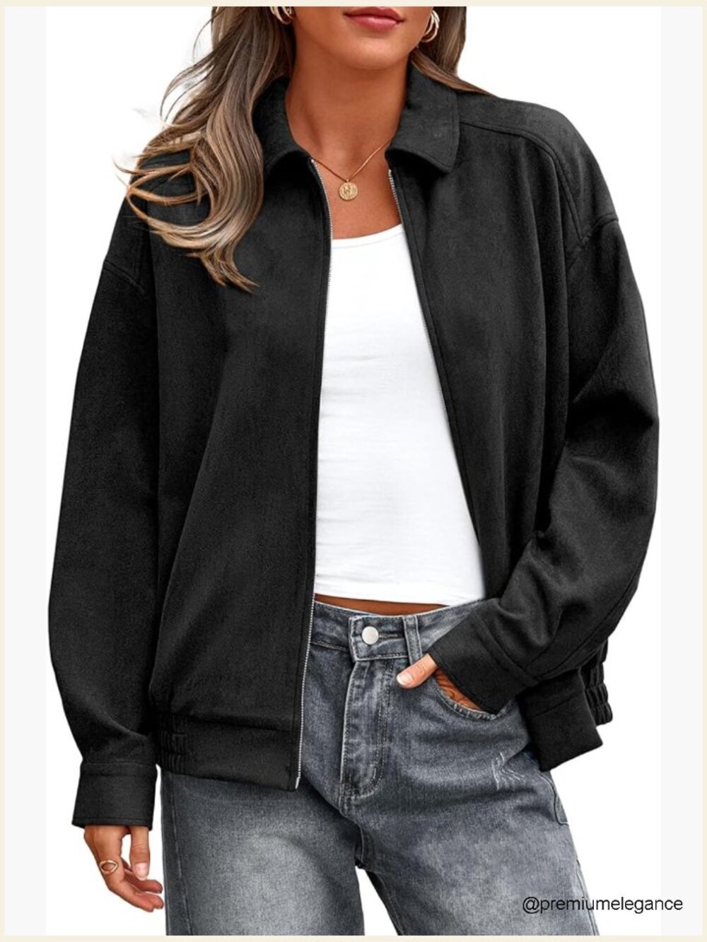 Faux Suede Bomber Jacket Oversized Zip Up Casual Winter Outerwear